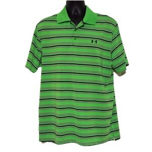 Men's Under Armour Heat Gear Loose Striped Short Sleeve Golf Polo Shirt Size XL